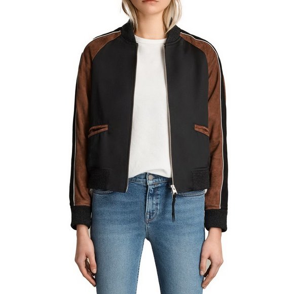 NWT ALLSAINTS Satin & Suede Bomber Jacket - Picture 2 of 14